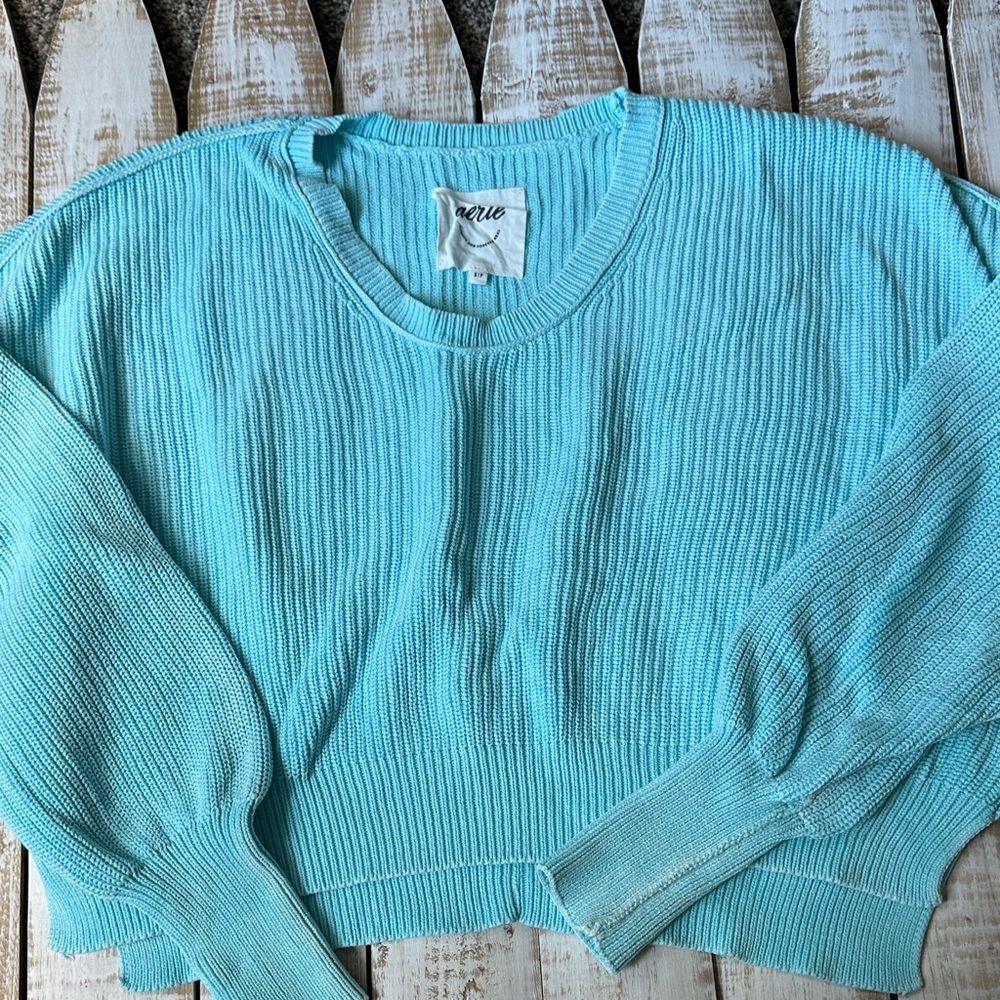 Aerie Cropped Sweater Size S Turquoise